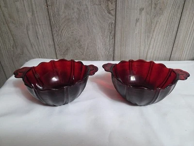 ANCHOR HOCKING Oyster and Pearl ROYAL RUBY handled CANDY DISH BOWL, Set of 2 VTG - Image 1 of 4