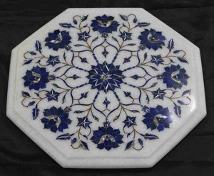 Handmade Marble Coffee Table Top / Blue Stone Inlay Side Table / Boho Table Top - Picture 1 of 4