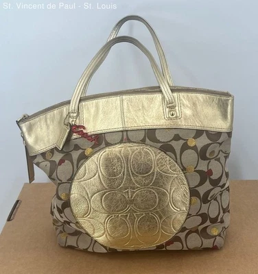 Coach Laura F18870 Women Secret Admirer Gold Signature Metallic Dot Tote Purse - Image 1 of 4