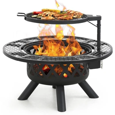 BALI OUTDOORS 32" Outdoor Fire Pit,Wood Burning Firepits with Poker for Outside