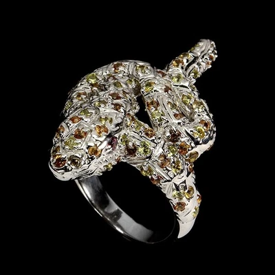 925 Sterling Silver Ring Round Sapphire Rhodolite Garnet Gemstone Cobra Jewelry - Image 1 of 4