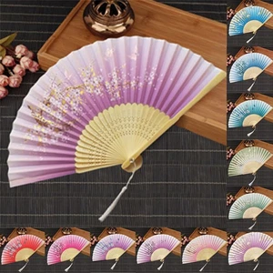 1pc Folding Fan Hand Held Silk Bamboo Fan Chinese Style Wedding Party Dance Fans - Picture 1 of 47