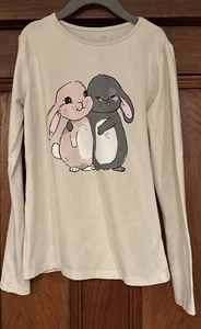 Mädchen H&M Hase Kaninchen Grafik Shirt 8-10 Jahre Langarm Beige Friends - Bild 1 von 11