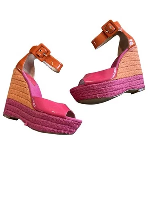 Nine West Women’s Platform Wedge Espadrille Sandals With Buckle, Patent, 6M. - Image 1 of 4