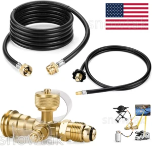 Propane Brass Tee Adapter Kit, 4-Port Propane Brass Tee with 5FT & 12FT Hose - Picture 1 of 9