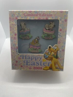 Happy Easter 2008 Disneyland DLR LE Mickey Minnie Pluto Disney Box Pin Set 59967 - Image 1 of 2