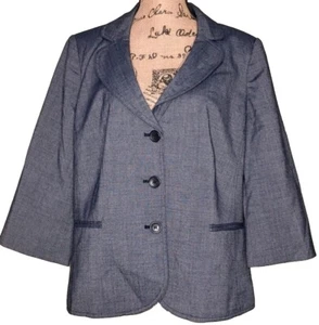 Blazer de moda Bug Denim azul a cuadros a cuadros manga 3 botones manga 3/4 para mujer talla 18 - Imagen 1 de 4
