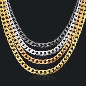 Curb Chain Necklace for men 24'' 10mm Black/Silver/Rose/18K Gold Plated Cuban - Picture 1 of 19