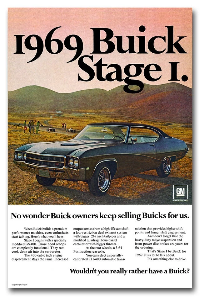 Cartel 13x19 1969 Buick Stage I GS400 garaje hombre anuncio rupestre arte GS 400 '69 1 2 GSX  Foto 1 de 1