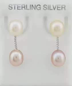 GENUINE FRESH WATER PEARL DANGLING EARRINGS .925 Sterling Silver - NWT - Picture 1 of 4