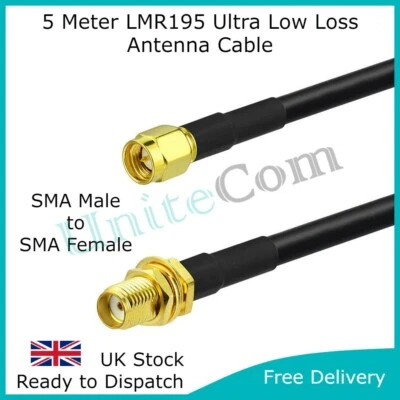 Ultra Low Loss SMA Female Male 5 Meter 4G 5G LMR195 Antenna Extension Cable 5M - Image 1 of 4