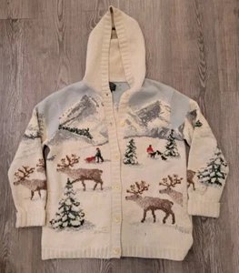 Vintage Ralph Lauren Reindeer Country Lambswool Hooded Sweater Petite Medium - Picture 1 of 16