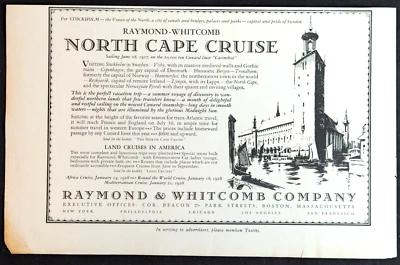 Anuncio impreso antiguo original publicidad Raymond & Whitcomb 1927 North Cape Cruise Foto 1 de 2