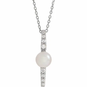 Freshwater Cultured Pearl & 1/6 ctw Diamond 16-18" Necklace In Sterling Silver - Picture 1 of 2
