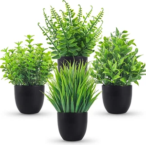 Fake Plants 4 Packs Artificial Plants Small Faux Plants Black Bathroom Accessori - Picture 1 of 12