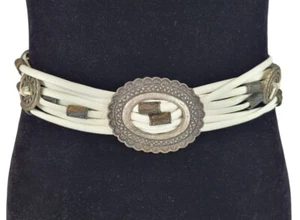 Vintage 80s Ginnie Johansen Designs Dallas Inc Western Concho White Leather Belt - Picture 1 of 8