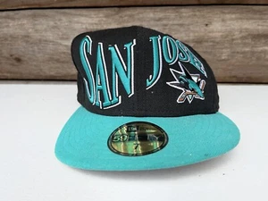 San Jose Sharks Fitted Hat Cap Size 7 New Era 59Fifty Cap Script Black Teal CN - Picture 1 of 6