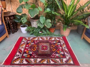 Alfombra turca occidental vintage oriental 120x80 cm alfombra tribal pequeña, roja - Imagen 1 de 8