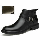 Mens Cow Leather Ankle Chelsea Boots Cuban Heel Warm High Top Shoes Dress Formal