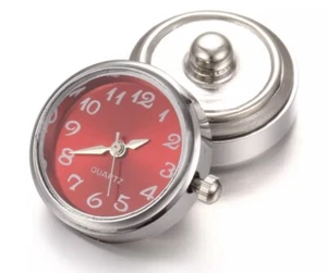 Botón dijes de reloj a presión - se adapta a magnolia, jengibre, etc. - Plateado con cara roja - Imagen 1 de 5
