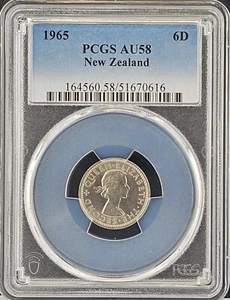 1965 New Zealand Sixpence PCGS AU58 - Picture 1 of 4