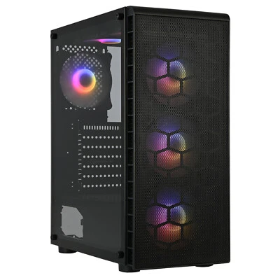 Gaming PC Gehäuse ATX Tower Mesh Front 6x RGB Lüfter Glasfenster Airflow Case - Bild 1 von 4