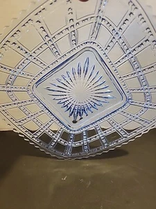 1930's Geometric Art Deco Ice Blue Depression Square Glass Candy Nut Plate RARE - Picture 1 of 10