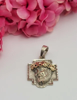 Colgante Cabeza de Jesucristo Nuestro Salvador Oro Amarillo y Blanco 14K 1" Años 80 MA Foto 1 de 4