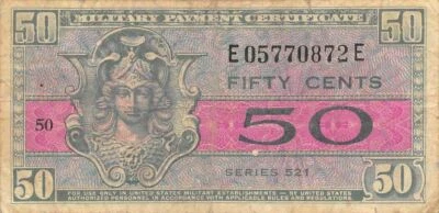 USA / MPC  25  Cents  ND. 1952  Series  521  Plate # 50  Circulated Banknote M6 - Image 1 of 2