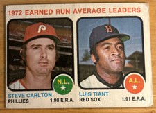 1973 Topps “1972 Earned Run Average Leaders” Steve Carlton Luis Tiant #65 Poor