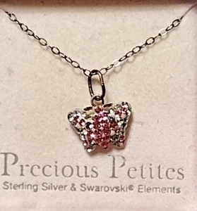 Precious Petites Girls Sterling Silver Gold Plated Crystal Butterfly 13" Chain - Picture 1 of 5