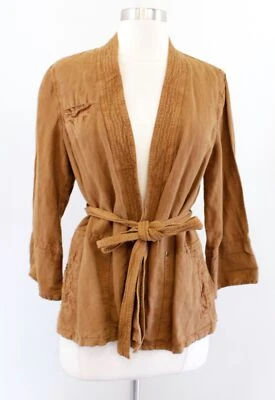 Chaqueta Hei Hei Anthropologie Marrón Miel Corbata Cintura Estilo Lino Talla XS Foto 1 de 4