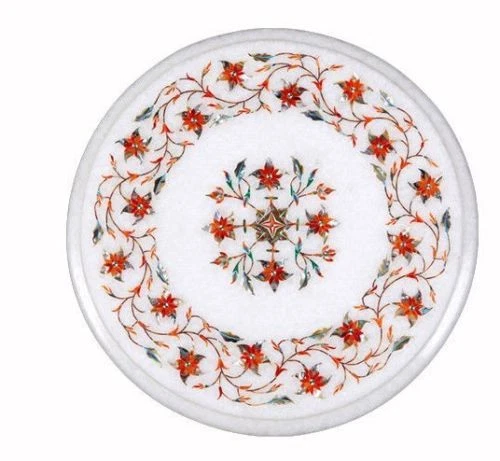 12" Semi Precious Stones Round Marble End Side Table Top Home decorative - Image 1 of 1