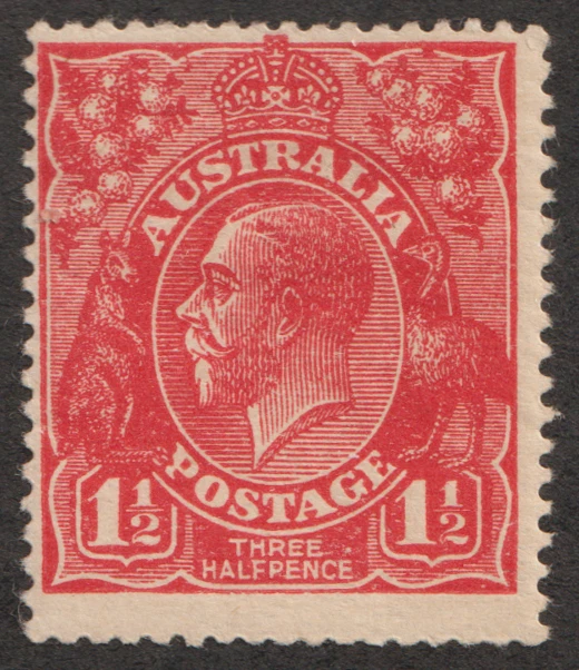 1924 Australia Sc# 65 (no wmk) - 1½ Pence, KGV, Emu & Kangaroo - MH Cv$22.50 - Image 1 of 1