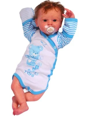 Wickelbody Baby Body in weiß türkis gestreift mit Bärchen Aufdruck - Bild 1 von 2