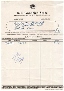 B. F. Goodrich Store 200 Depot St. Latrobe PA 1955 Billhead Rechnungsbeleg - Bild 1 von 2