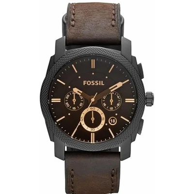 Fossil Machine Chronograph Brown Leather Strap Black Dial Men's Watch FS4656 - image 1 of 4