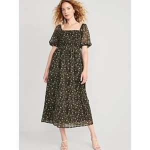 Maxi Vestido OLD NAVY Floral Verde Manga Abullonada Gasa Talla XL - Imagen 1 de 8