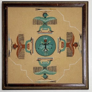 Vintage Navajo Sandmalerei - Yei Figuren Südwesten Kunst im Holzrahmen 13,5" - Bild 1 von 10