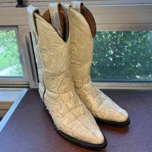 Botas de Vaquero PASTIZAL Mujer Mexicanas Talla 34 Cuero Crema Estampado de Cocodrilo/Avestruz - Imagen 1 de 18