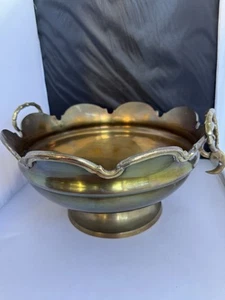 Vtg Lrg Decorative Crafts Inc Footed Solid Brass Centerpiece Cache Pot Planter - Picture 1 of 14