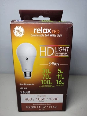 GE relax LED A19 HD+ Light 3-Way 400/1050/1500 Lumens 30W/70W/100W Soft White - Image 1 of 4