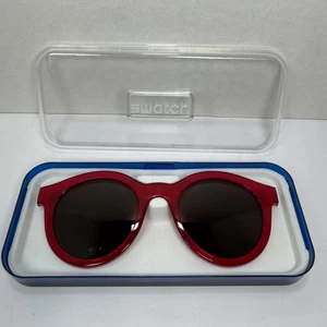 Swatch Round Snap On Sunglasses Red Frame with Case Made in Slovenia SW01-2L6NR3 - Picture 1 of 12