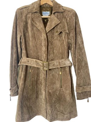 De Colección Bradley Bayou Gamuza Cuero Cinturón Gabardina Chaqueta Beige Para Mujer S/M Foto 1 de 4