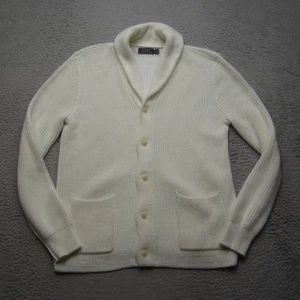 Polo Ralph Lauren Cardigan Uomo M Bianco Scialle Collare Cavo Maglia Pescatore Maglione - Foto 1 di 11