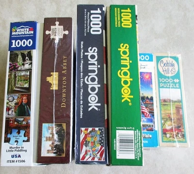 LOT 6 NEW 1000 piece puzzles   White Mountain, Springbok & more SEE Description - Image 1 of 4