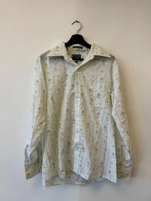 Vintage Brigade By Arrow Shirt Medium White Floral Stripe European Taper 80s - Image 1 of 4