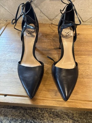Vince Camuto Pumps 4" Heels Size 10M Black Leather Lace Up Ankle Pointed Toe - Image 1 of 4