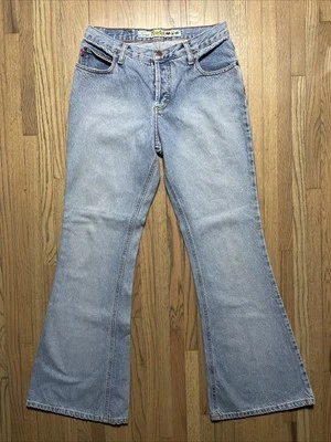 Pantalones de mezclilla vintage Mudd para mujer azul acampanado botón mosca lavado medio Y2K talla 11 retro Foto 1 de 4