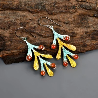 Pendientes de gancho multi electroformados con gota de piedras preciosas de cornalina joyería acabado plateado Foto 1 de 4